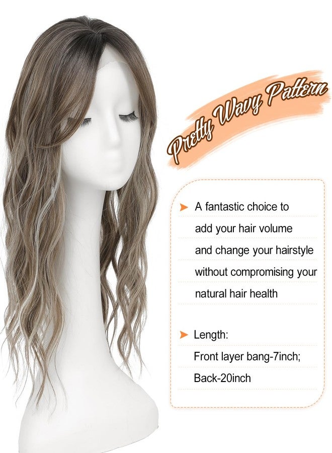 UDU Hair Toppers for Women 20inch Wavy Hair Toppers for Women Toppers Hair Pieces for Women with Thinning Hair Ombre Highlight Synthetic Wig Clip In Hair Topper Wiglets with Fringe Bang Add Hair Volume - Image 4